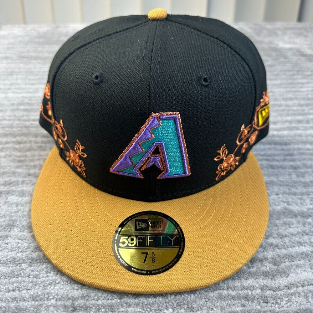 Arizona Diamondbacks Hat Cap Mens Fitted 7 5/8 Black Floral Vine New Era 2 Tone